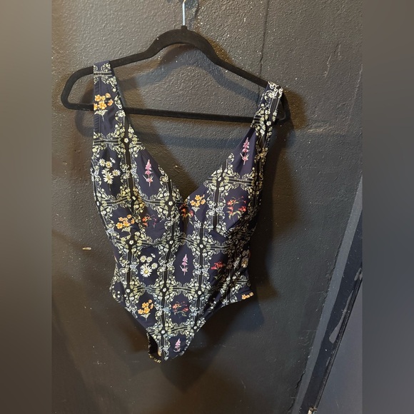 Juniors Agua Bendita Floral One Piece - Navy Blue with Flowers - Picture 1 of 5